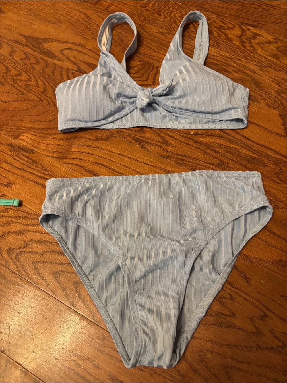 SHEIN Light Blue Ribbed Kids Swim Bikini Set